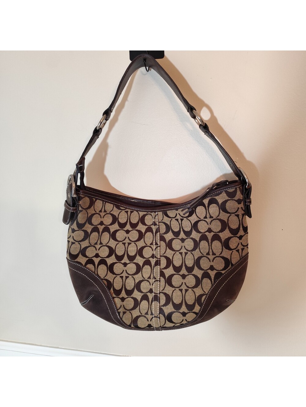 Vintage Y2K Coach Soho Signature Mini Hobo Bag Brown Monogram Suede MO4K-5659